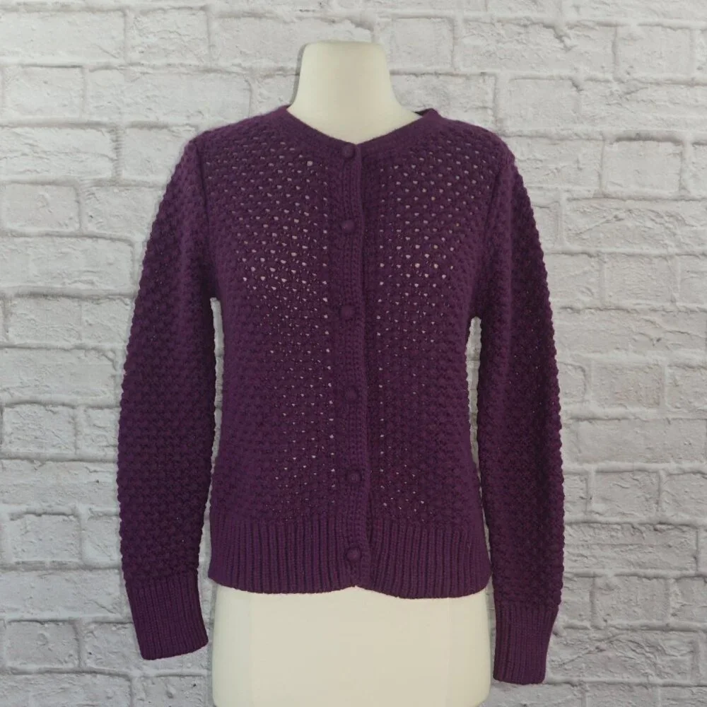 Vintage LL Bean Purple Wool Angora Knit Cardigan Sweater - Picture 2 of 8